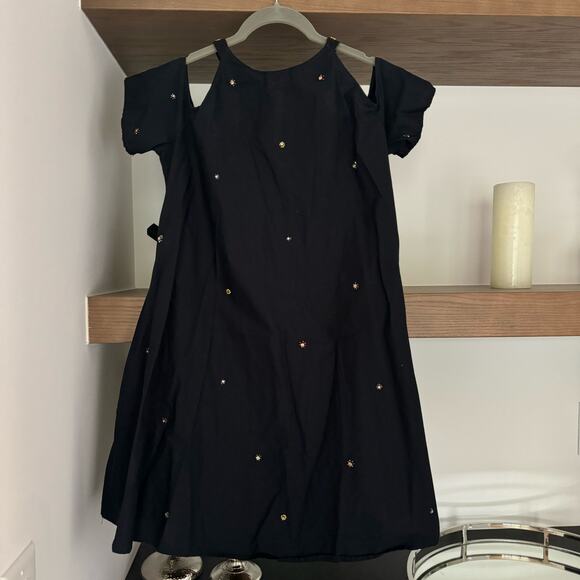 Zara Trafaluc Collection Open Shoulder Beaded Dress in Navy - Picture 1 of 6
